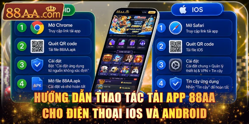 Hướng dẫn thao tác tải app 88AA cho điện thoại iOS và Android