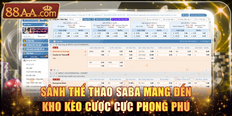 Sảnh thể thao SABA mang đến kho kèo cược cực phong phú